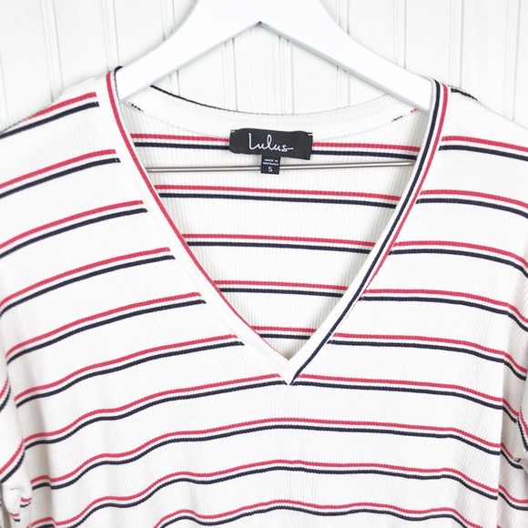 Lulus Starting Line Striped Oversized V-Neck Tee - Picture 5 of 10